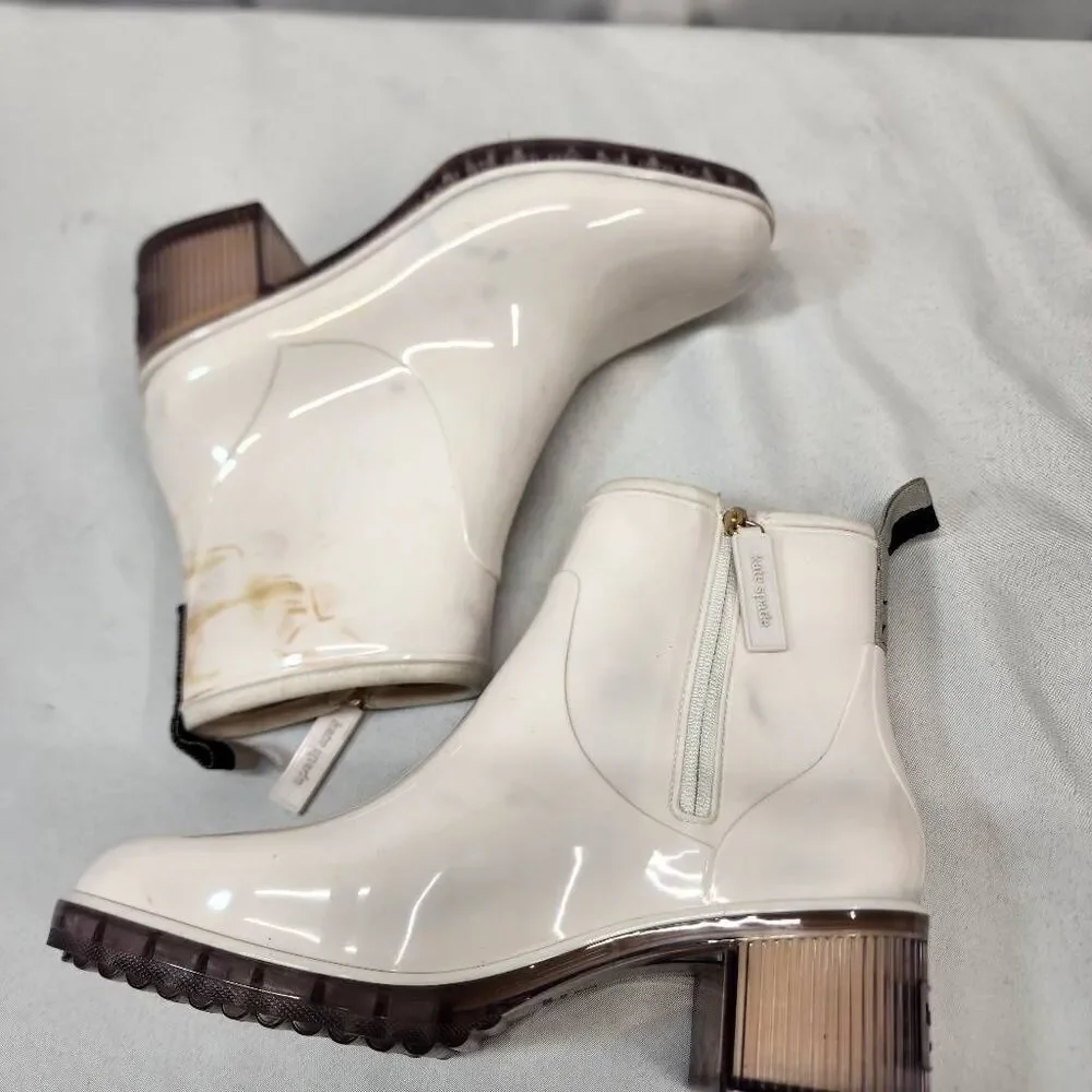 Kate Spade Puddle Rain Booties Women’s 9 White Rubber Round Toe